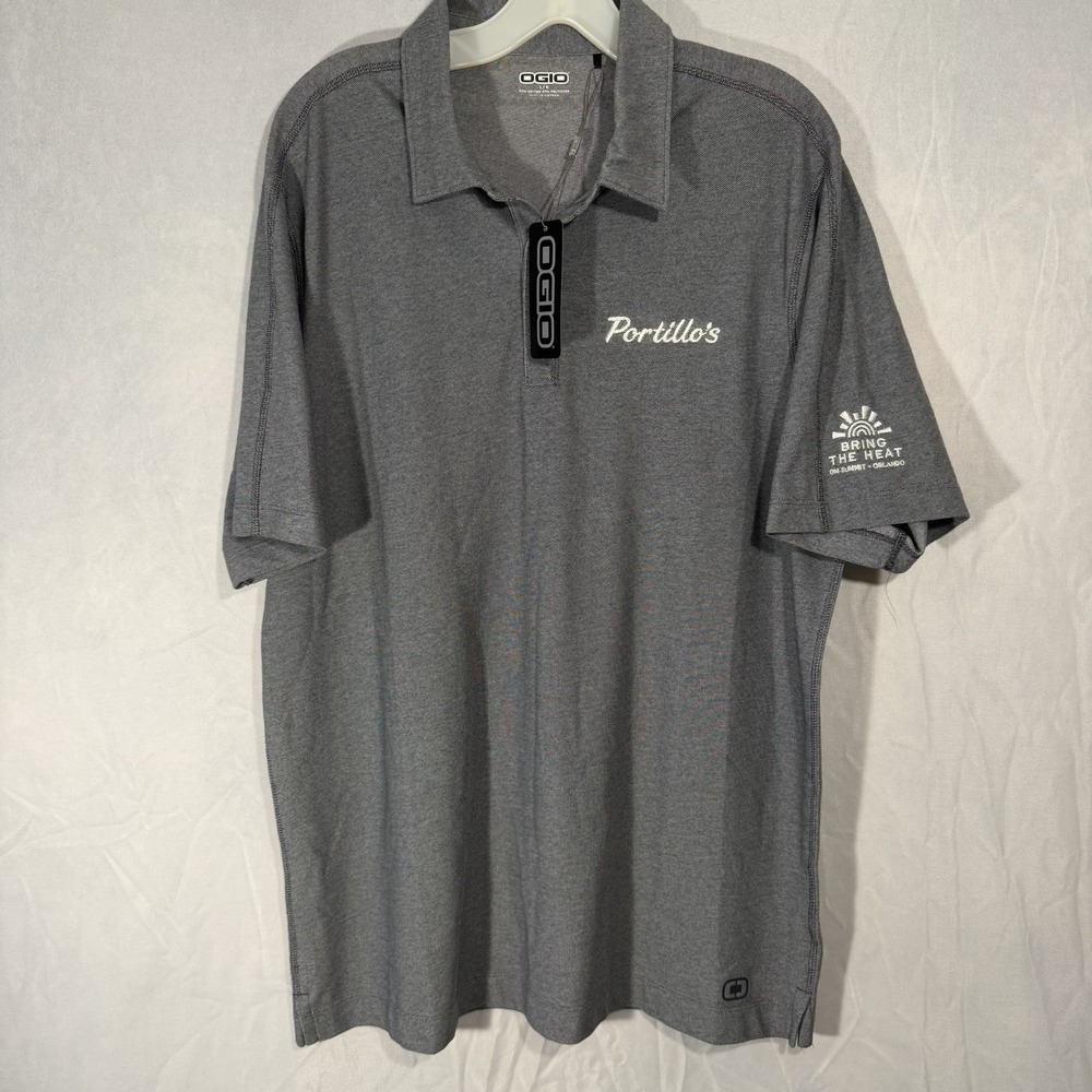 OGIO Men's Golf Polo‎ Shirt Size L Gray Stretch Portillo's Logo Print New